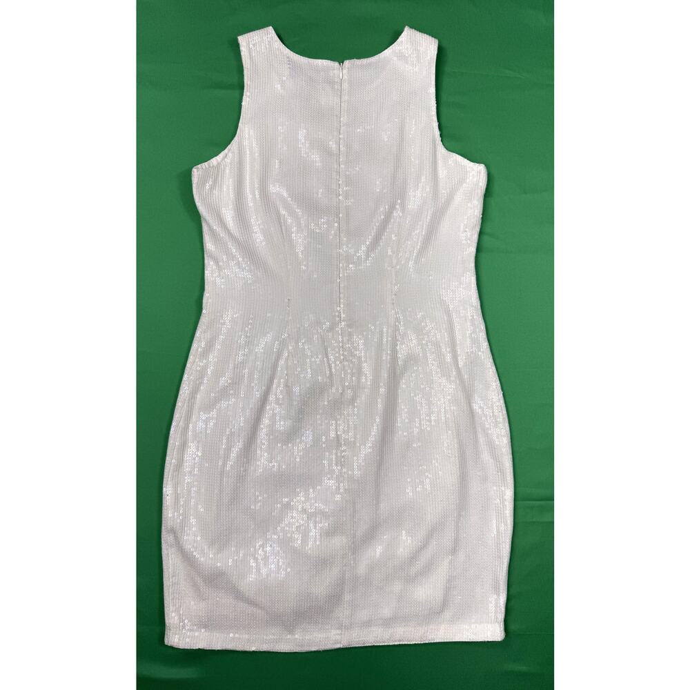 Belle Badgley Mischka white sleeveless dress Sz 10 gold embroidery sequin - Picture 7 of 13